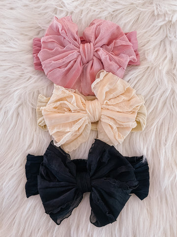 Nylon Ruffle Headband Bows