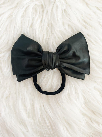 Black Faux Leather Bow